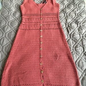 Forever 21 Pink Button-Front Crochet Midi Dress